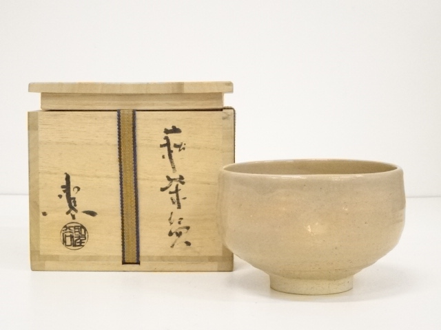 萩焼　大徳寺派宝林寺住職 福本積慶書付【味舌隆司】造　萩茶碗　銘　和敬　共箱 萩焼 大徳寺派宝林寺住職 福本積慶書付【味舌隆司】造